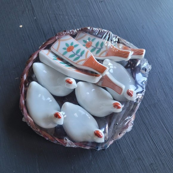 Vintage Mid-Century Chicken Porcelain Chopstick Rests - Picture 1 of 7